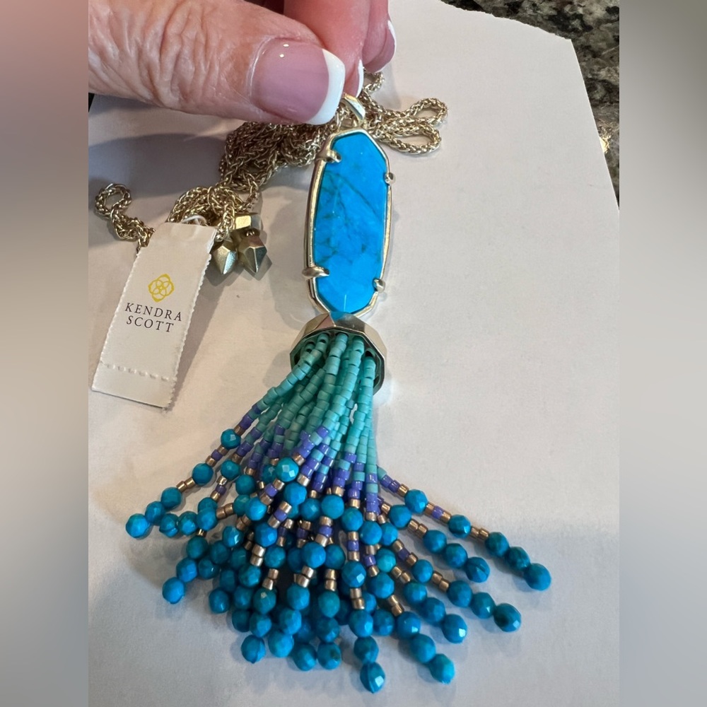 NWT Kendra Scott Eva Necklace Teal Agate & Yellow - Picture 11 of 11